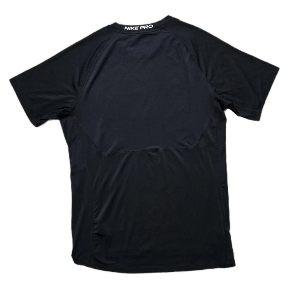 Nike Pro Mens L Short Sleeve Compression Shirt Slim Black Center Swoosh Dri Fit